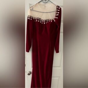 Elegant Burgundy Gown with Pearl Accents
